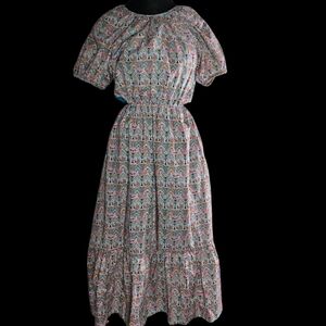 J Crew Liberty Midi Dress Blue Floral Side Cutout Organic Cotton Giorgia Duke 6